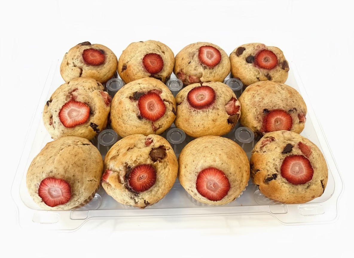 12 Pack Strawberry Chocolate Chip Protein Fiber Muffins Non Vegan MuffinCake
