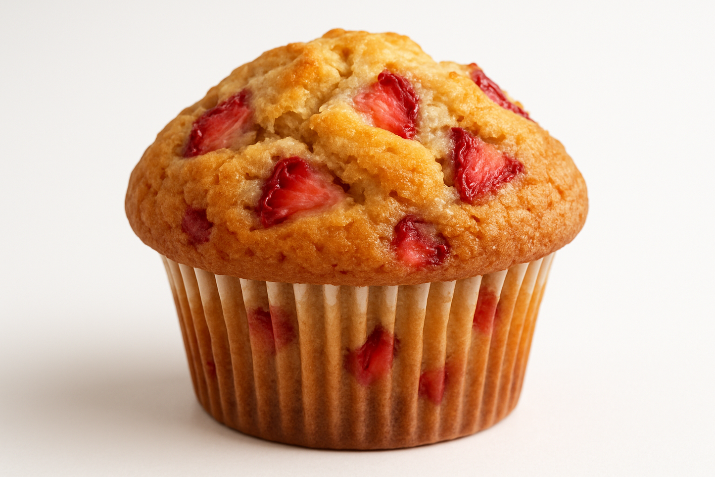 strawberry high top muffin on white background