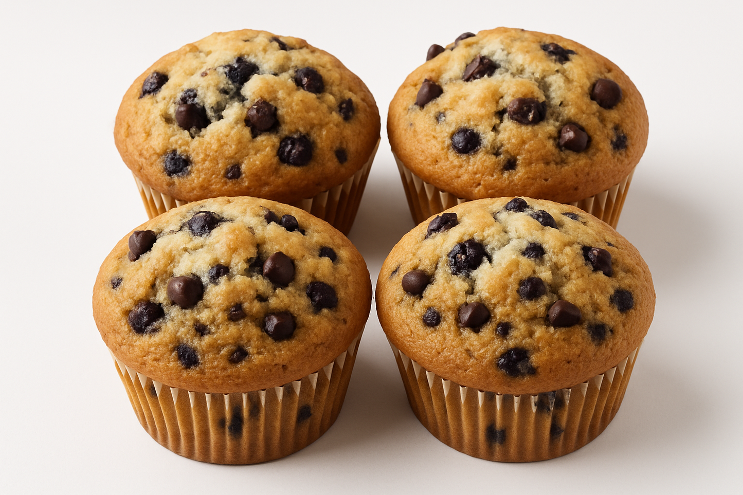 4 pack blueberry chocolate chip muffins white background