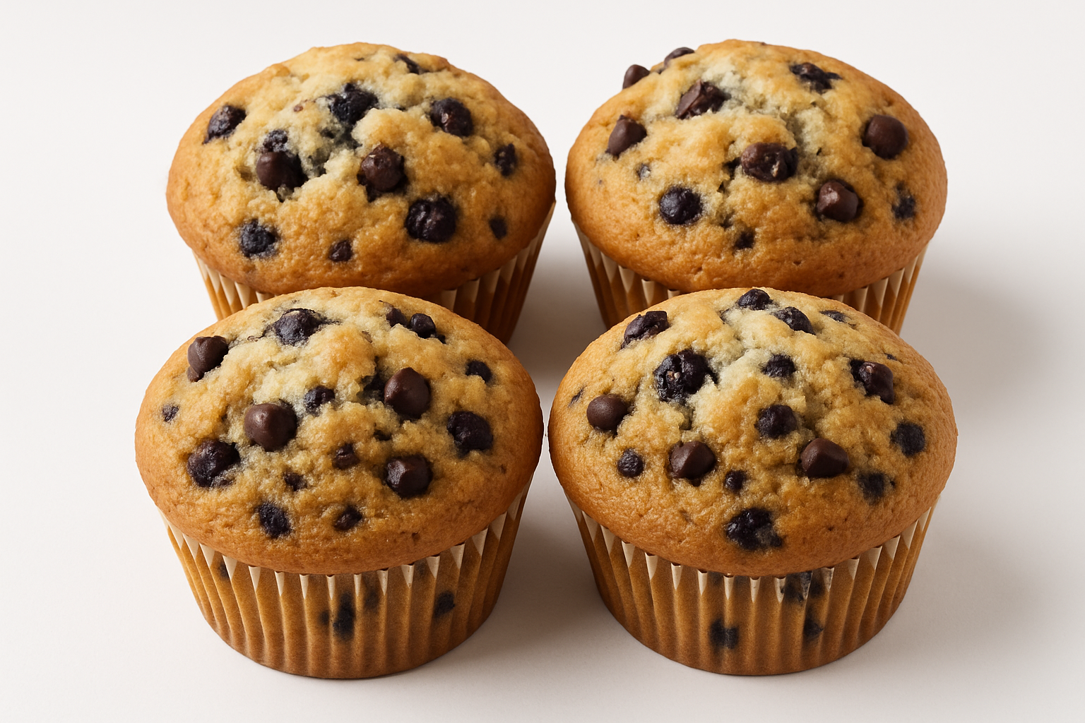 4 pack blueberry chocolate chip muffins white background