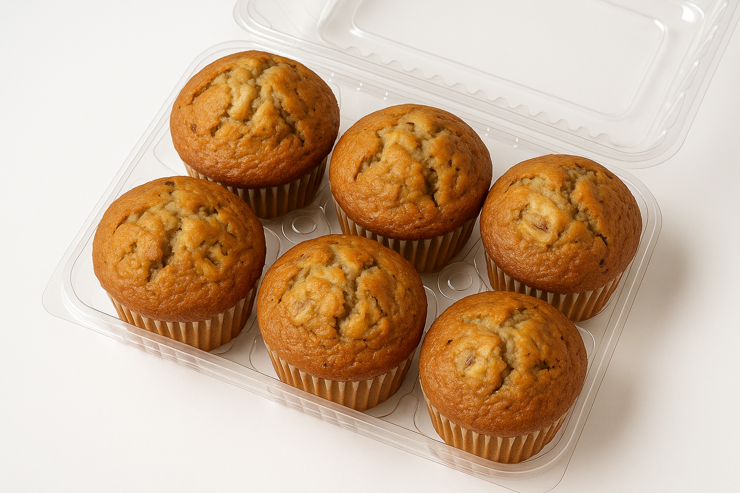 6 pack banana muffins high top white background 
