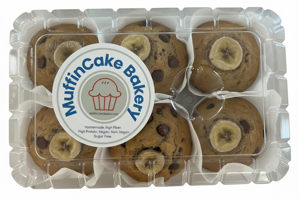 Banana Chocolate Chip Muffincakes (Muffins) High-Protein, High Fiber - Non-Vegan
