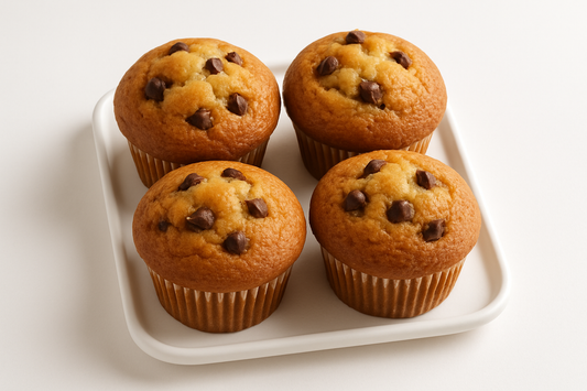 high protein high fiber 4 pack chocolate chip muffins muffincake bakery muffincakebakery.com 